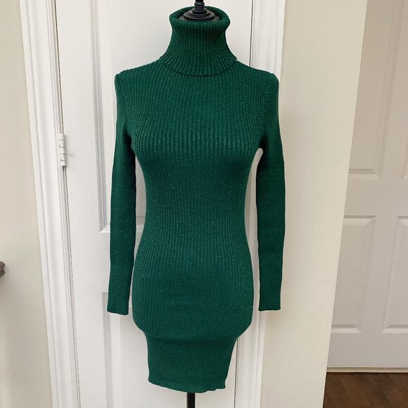 New Emerald Green Turtleneck Sweater Dress - Picture 1 of 5